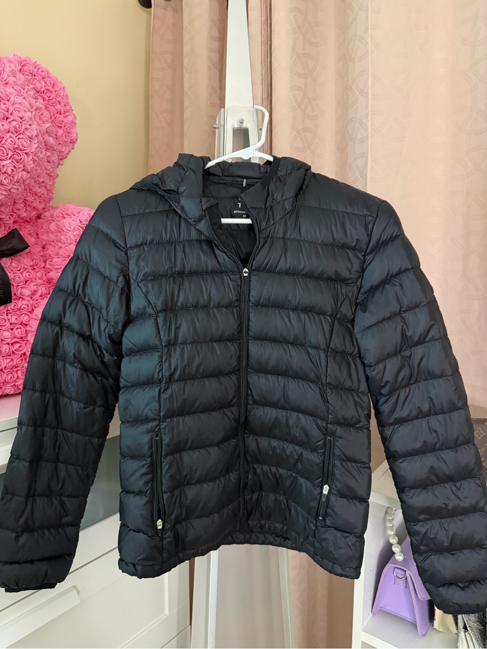 TNA Women's Black Hooded Quilted Packable Puffer Jacket